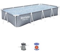 Bestway Steel Pro Taisnstūra formas virszemes baseins Leaf Shape Pattern Peldbaseins komplekts 3,66 m x 2,01 m x 66 cm