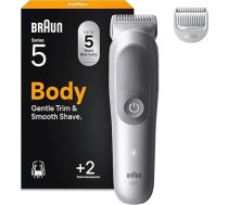 Braun Bodygroomer Series 5 vīriešu elektriskais ķermeņa skuveklis ar 2 piederumiem, bezvadu trimmeris intīmajām zonām un ķermenim, 100 minūšu akumulators, ūdensizturīgs ķermeņa matiņu trimmeris, BG5500, pelēks