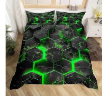 Loussiesd 3D ģeometriskā Honeycomb sega segu 135 x 200 cm zēni meitenes pusaudži zaļš neona sešstūra ģeometrija gultas veļa bērniem mūsdienu mākslas gultas svītrains līnija