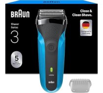 Braun Series 3 vīriešu elektriskais skuveklis ar 3 elastīgiem asmeņiem, 30 minūšu akumulatora darbības laiks, elektriskais mitrais un sausais skuveklis vīriešiem - 310s, zils