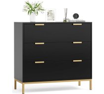 Melna kumode ar atvilktnēm, guļamistabas kumode ar lielu glabāšanas telpu, kumode viesistabai, bērnu istabai, birojam, 80 x 40 x 75 cm