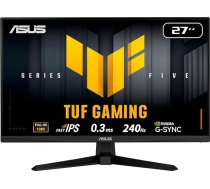 ASUS TUF Gaming VG279QM5A 27 collu Full HD monitors (240 Hz, 0,3 ms GtG, G-Sync, FreeSync, Adaptive Sync, ELMB, GameFast Input, HDR10, Fast-IPS panelis, 16:9, 1920x1080, DisplayPort, HDMI, skaļrunis)