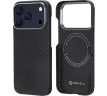 ORNARTO īpaši plāns aramīda šķiedras futrālis iPhone 17 Pro, saderīgs ar magnētisko, īpaši plāns un viegls (22,5 g, maks. 1,3 mm), 3D rokturis, 1500D aramīds, oglekļa izskats, melns/pelēks