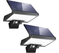 JESLED saules gaismas āra gaisma ar kustības sensoru, 108 LED rotējoša saules āra gaisma, 4 režīmi, IP65 ūdensnecaurlaidīga drošības sienas gaisma dārza garāžai, 2 gab. komplektā