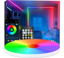 10M neona sloksnes apgaismojums, RGB-IC elastīga LED gaismas vadība ar lietotni/ tālvadības pulti, krāsu maiņa, IP65 āra ūdensizturība, mūzikas sinhronizācijas gaismas josla guļamistabai
