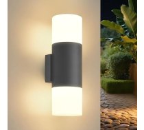 14 W LED āra sienas gaisma, IP65 augšup un lejup vērsta sienas gaisma iekštelpās/āra apstākļos ar 2 x GU10 LED lampām, 3000 K, moderns āra apgaismojums ar 350° rotāciju, alumīnija āra sienas gaisma terasei