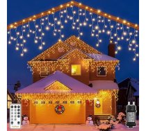 Icicle Fairy Lights āra apgaismojums 12 m 486 LED Ziemassvētku apgaismojums ārā ar kontaktdakšu, 8 gaismas režīmi, tālvadības pults, taimeris, ūdensizturīgs gaismas aizkars ārā notekcaurulēm, margām, stumbriem, logiem