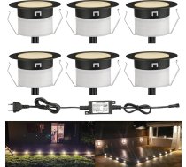 6 LED iebūvētu grīdas lampu komplekts āra siltā baltā krāsā Diametrs 45 mm Terases iebūvēts starmešu apgaismojums LED terases apgaismojums 12 V 1 W IP67 Ūdensizturīgs mini LED grīdas apgaismojums virtuves dārza kāpnēm