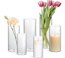 ComSaf stikla vāzes, 6 stikla vāžu komplekts, mazas vāzes galda dekorēšanai, stikla vāzes, lielas vāzes, mini vāzes, tulpju vāzes, augstas stikla vāzes, stikla cilindri ziediem, svecēm, kāzām