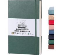 BEECHMORE BOOKS A3 skicēšanas bloks (29,7 x 42 cm) – cietais vāks no vegānas ādas, 160 lapas, 160 g/m² | Perforēts, tukšs skicēšanas bloks, dāvanu kaste, aizmugurējā kabata, grāmatzīme