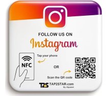 Zīme „Sekojiet mums Instagramā” ar NFC un QR kodu angļu valodā – Instagram plāksnīte, konfigurējama tiešsaistē – saderīga ar iPhone un Android – 10 x 10 cm | Tap2star.com