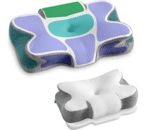 SONGMICS ergonomiska spilvens, kakla spilvens, augstuma regulējams, guļamspilvens, spilvens no atmiņas putām, piemērots cilvēkiem, kas guļ uz sāniem, uz muguras un uz vēdera, krāsa: „Cloud White”/„Dove Grey” (TBP051GZ02)