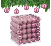Relaxdays Ziemassvētku bumbiņu komplekts, 100 gab., plastmasas, diametrs 6 cm, apaļas Ziemassvētku eglītes rotājumi, neplīstamas, rozā