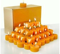 Bišu vaska tējas svecītes – 72 bišu vaska svecītes ar kokvilnas daktiņiem – bez aromāta – svecītes un 2 stikla trauki tējas svecītēm – dzeltenas – roku darbs – degšanas ilgums 4 stundas (mūsdienīgs dizains, 72 gab. iepakojumā)