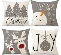 PSDWETS Ziemassvētku spilvenu pārvalki, 18 x 18 collas, 4 gab. komplekts; Ziemassvētku rotājumi: sniegavīrs, brieži, Ziemassvētku eglīte; ziemas svētku rotājumi; dekoratīvie spilvenu pārvalki mājas dīvānam