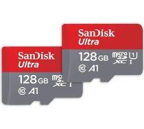 SanDisk Ultra microSDXC UHS-I atmiņas karte 128 GB + SD adapteris 2 gab. (viedtālruņiem un planšetdatoriem, A1, 10. klase, U1, Full HD video, līdz 140 MB/s lasīšanas ātrums) 10 gadu garantija