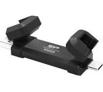 Silicon Power DS72 Portatīvais SSD SSD cietvielu disks USB 3.2 Gen 2 Type-C/Type-A 500GB Black