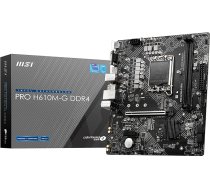 MSI PRO H610M-G DDR4 pamatplate, Micro-ATX - atbalsta Intel Core 12. paaudzes procesorus, LGA 1700, 2 x DIMM (3200 MHz), 1x PCIe 4.0 x16 ligzda, 1 x M.2 Gen3, Intel 1G LAN, HDMI 2.1, DP 1.4 un VGA