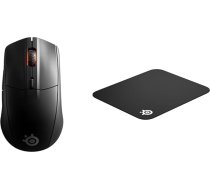 SteelSeries Rival 3 Wireless - Bezvadu spēļu pele - Vairāk nekā 400 stundu akumulatora darbības laiks un QcK Mini - Spēļu peles paliktnis - Auduma - Gumijas pamatne - Melna (250 mm x 210 mm x 2 mm)