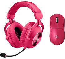 Logitech G PRO X SUPERLIGHT 2 LIGHTSPEED bezvadu spēļu pele, USB-C uzlāde, PC & Mac + PRO X 2 LIGHTSPEED bezvadu spēļu austiņas, Graphene Speaker 50 mm, priekš PC, PS5, rozā krāsā