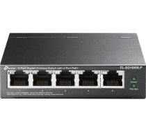 TP-Link TL-SG1005LP 5 portu gigabitu PoE komutators ar 4 PoE+ pieslēgvietām (40 W, ekranēti RJ-45 porti, IEEE-802.3af/at, Plug-and-Play uzstādīšana, bez ventilatora) Melns