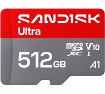 SANDISK Ultra microSDXC 512GB UHS-I karte + SD adapteris (līdz 195MB/s lasīšana, Full HD video, V10, U1, C10, A1) Karte Android viedtālruņiem vai planšetdatoriem, kamerām un portatīvajiem datoriem