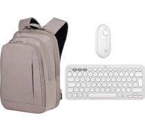 Logitech Pebble 2 Combo, bezvadu tastatūra un pele, klusa un mobila, vācu QWERTZ izkārtojums, balta + Samsonite Guardit Classy - 14,1 collu klēpjdatora mugursoma