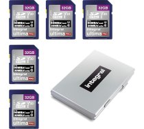 Integrālā SD karte 32 GB ar 6 slotu SD karšu turētāju - 4K Ultra HD video Premium High Speed 90MB/s lasīšanas un 30MB/s rakstīšanas ātrums - SDHC V30 UHS-I U3 Class 10 SD atmiņas karte 5 gab. iepakojumā