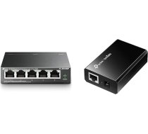 TP-Link TL-SG1005P 5 portu gigabitu PoE komutators ar 4 PoE+ pieslēgvietām un TP-Link TL-POE150S gigabitu PoE inžektoru