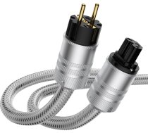 Hi-Fi barošanas vads, sudrabots, balts, 1,5 m garš augstas klases barošanas vads ar Schuko kontaktdakšu un IEC kontaktdakšu, 5 pēdas Hi-Fi barošanas kabelis audio, video un mājas kinozāles vajadzībām