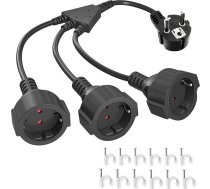Pagarinātājs, 3-virzienu Schuko kontaktligzdas, vairākas kontaktligzdas, trīs kontaktligzdu adapteris ar elastīgu kabeli, 3680 W, vācu vairāku kontaktligzdu, dubulta kontaktligzda, 1,5 m, M²16 A/250 V, melns