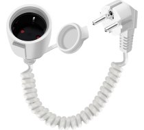 Schuko pagarinātājs spirālveida 16 A 250 V Schuko barošanas kabelis spirālveida 2 AC kabeli rozetei IP44 izmantošanai ārpus telpām vai telpās, mājās, birojā (90 grādu balts, 0,6-1,5 m)