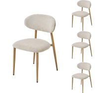 Modern Dining Chairs Set of 4 Ergonomic Upholstered Chenille Armrest and Curved Back Metal Legs with Wood Grain Living Room Chair Beige
