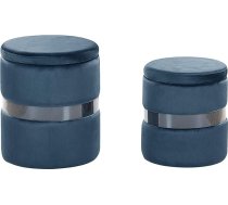 Beliani Doris Glamour Look Pouf with Storage Space Round Velvet Blue Metal Set of 2