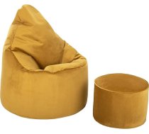 Loft 25 Capriccio Velvet Bean Bag Chair, Premium Velvet Bean Bag for Indoor Use for Home and Living Room, Ergonomic Design for Body Support (Bean Bag + Stool Pouffe, Tumeric)