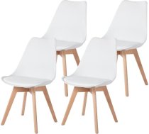 Set of 4 Nordic Dining Chairs, Nordic Kitchen Chairs with Solid Beech Legs with Ergonomic Backrest, Upholstered Seat - White