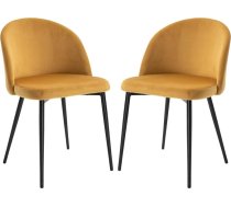 Homcom Scandinavian Design Visitor Chairs with 2 Chairs Metal Legs Black with Ergonomic Back and Velvet Mustard Yellow