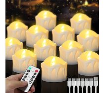 12 LED tējas lampu komplekts ar tālvadības pulti un taimeri, silti baltas, nedegošas elektriskās sveces - USB uzlādējamas kāzām, Ziemassvētkiem, Helovīnam, mājas dekorēšanai.