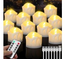daphomeu uzlādējamas LED tējas gaismas - 12 tējas lampu komplekts ar tālvadības pulti, taimera funkciju un USB uzlādi, nedegošas elektriskās sveces Ziemassvētkiem, kāzām un mājas dekorēšanai