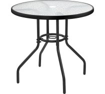 Yaheetech 70 cm diametrs, dārza galds, Bistro galds, apaļš stikla galds, viegli kopjams balkona galds ar atvērumu lietussargam un stikla virsmu, terases galds, kafijas galds, terases galds, izgatavots no metāla, dārzam/balkonam/terasei, melns