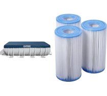 Intex kvadrātveida baseina brezenta pārklājs 400 x 200 cm baseina pārklājs ar stiepšanas virvi un filtra sistēmas piederumiem - filtra kasetne - A tips - 3 gabali (iepakojumā pa 1)