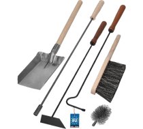KOTARBAU® 5 kamīna darbarīku komplekts ar pokera slotu lāpstu Kamīna slotas stienis ar koka rokturi Kamīna piederumu komplekts Krāsns piederumi Kamīna piederumi Metāla pulverkrāsa brūns un melns krāsojums