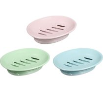 sourcing map Ziepju trauks, 3 iepakojumi, 15,5 x 11 cm, plastmasas ziepju trauks ar iztukšošanas atveri, noņemams, dubults nodalījums, ziepju turētājs vannas istabai, dušai, virtuvei (zils+zaļš+rozā)