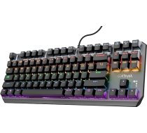 Trust Gaming GXT 834 Callaz TKL mehāniskā tastatūra, vācu QWERTZ izkārtojums, Outemu slēdzis, daudzkrāsains LED apgaismojums, 12 multivides taustiņi, USB spēļu tastatūra 80% PC, klēpjdatoram, Mac, melna