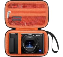 Elonbo somiņa Sony ZV-1, ZV-1F, ZV-1 II digitālajai kamerai, 4K video straumēšanas kameras cietā ceļojumu somiņa organizatoram, tīklveida somiņa, piemērota akumulatora lādētājam atmiņas kartei, melna + oranža