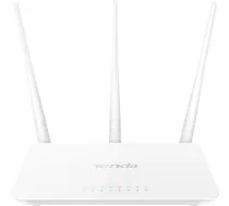 Tenda F3 WLAN maršrutētājs N300 savienošanai ar kabeļu/DSL vai optisko modemu (300Mbit/s caur WLAN, 3x LAN pieslēgvietas, WPS/ Drukāt/ Media, 3 X 5dBi ārējās antenas), Balts