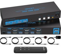 KVM slēdzis HDMI + Display Port 2 monitori 3 datori 4K@60Hz 3 datoru koplietošanai ar diviem monitoriem un 4 USB 3.0 ierīcēm un 3 USB 3.0 kabeļi komplektā