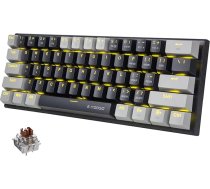 E-Yooso 60% mehāniskā tastatūra, īpaši kompakta spēļu tastatūra ar dzeltenu apgaismojumu, 61 mini taustiņš, C tipa datu kabelis, ASV izkārtojums (melns, pelēks, brūns slēdzis)