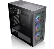 Thermaltake V350 TG ARGB Air Black PC šasija Mid Tower ATX korpuss 4 mm rūdīts stikls 4 x ventilatori, ieskaitot melnus