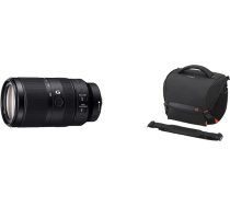 Sony E 70-350mm f/4.5-6.3G OSS, APS-C, super-telefoto tālummaiņas objektīvs SEL70350G un polsterēta soma spoguļkamerai ar papildu objektīvu LCSSC8 LCS-SC8, melns